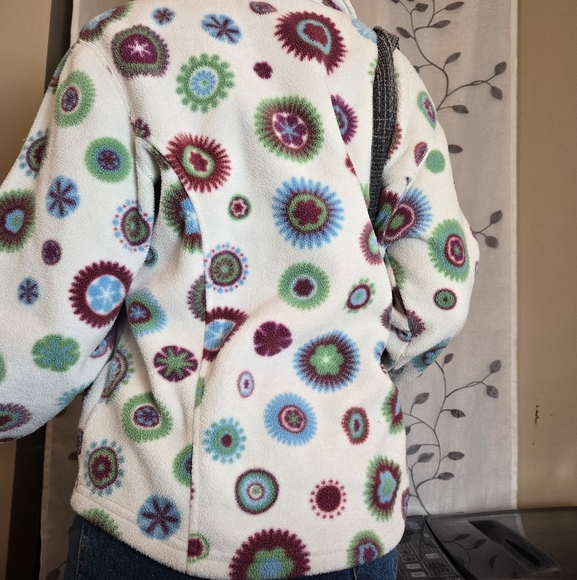 LL Bean Fleece Geometric Snap Pullover Size Medium Women's Pockets Floral Multi - Picture 4 of 8